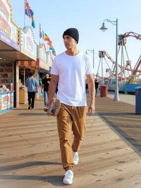 Free World Mens Jogger Pants Brown Twill Elastic Waist Size S Drawstring